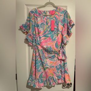 NWT Lilly Pulitzer Darlah Stretch Tie Waist ALine Dress - Carnivale Coral -Sz 16